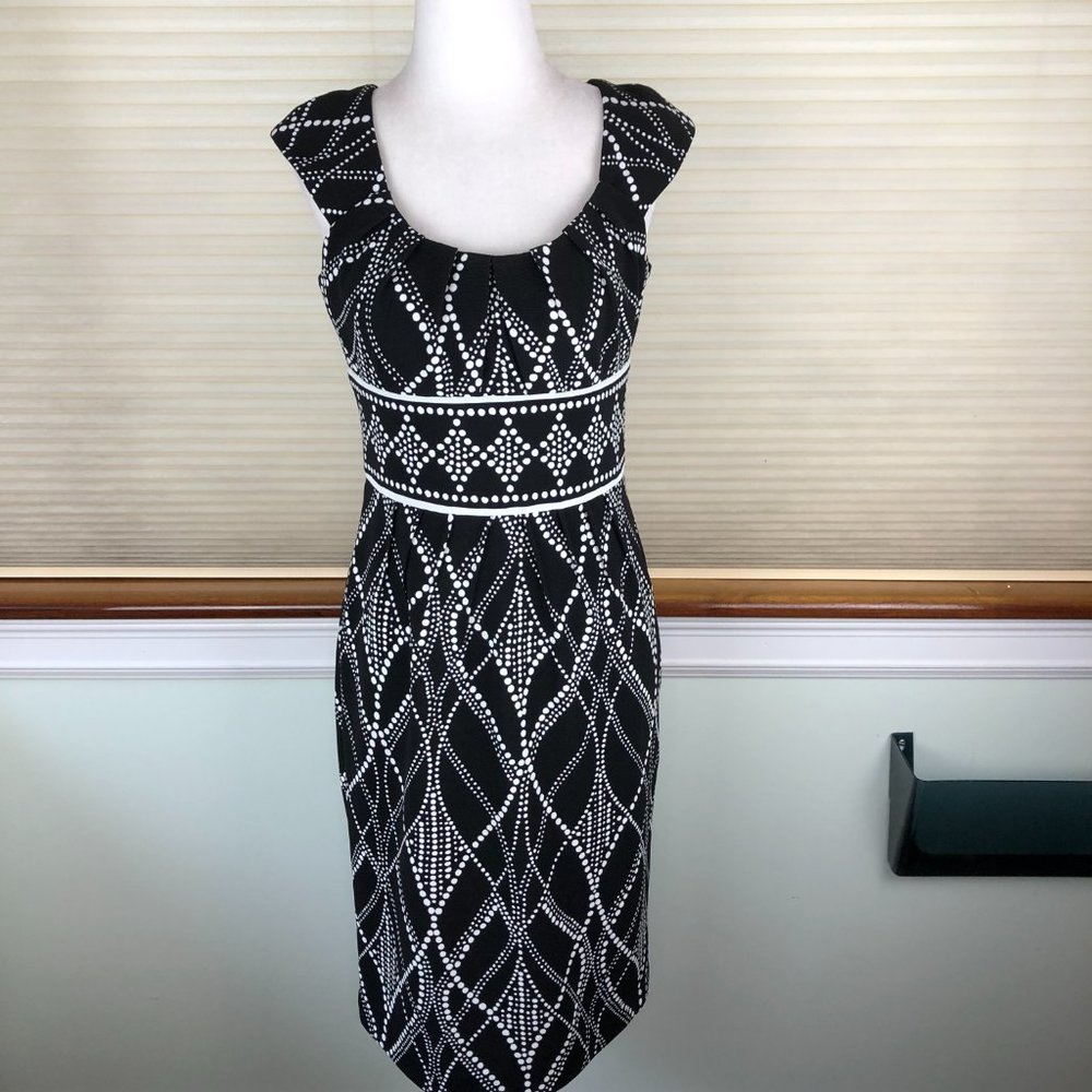 London Times Retro Midi Dress Classic Geometric Cap Sleeve Office Vacation